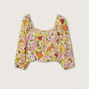 NEW - Mango Pink and Orange Puff Sleeve Crop Top